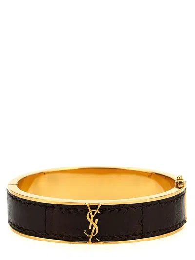 Saint Laurent 'ysl' Leather Inlay Bracelet In Multicolor