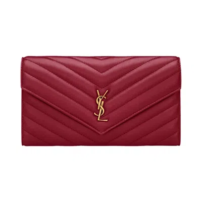 Pre-owned Saint Laurent Ysl Large Flap Wallet 'carmine Red' | Women's Size Onesize