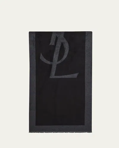 Saint Laurent Ysl Large Silk Scarf In Black