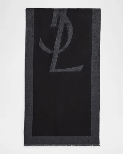 Saint Laurent Ysl Large Silk Scarf In Black/dark Grey