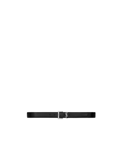 Saint Laurent Cassandre Smooth Leather Belt In 1000 Nero