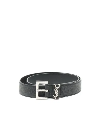 Saint Laurent Ysl Leather Belt, Size 80 In Black