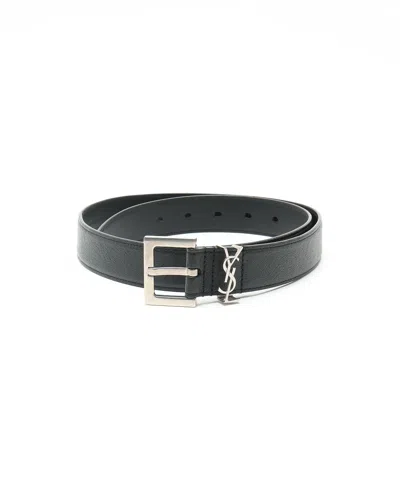 Pre-owned Saint Laurent Ysl Leather Belt, Size 80 In Black