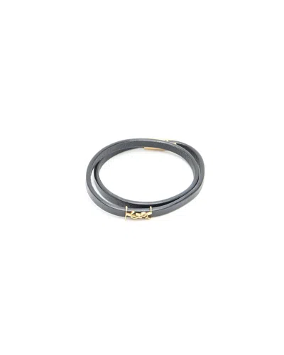 Saint Laurent Ysl Leather Bracelet In Gray
