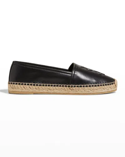 Saint Laurent Ysl Leather Espadrille Flats In Black