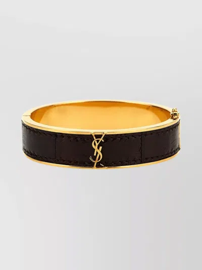 Saint Laurent 'ysl' Leather Inlay Bracelet In Multicolor