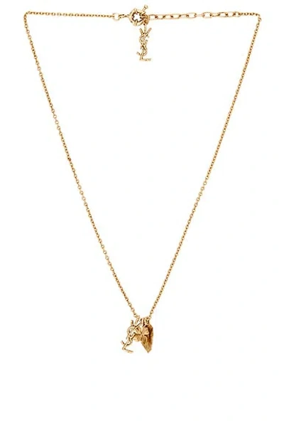 Saint Laurent Ysl Leave & Hydrangea Charm Necklace In Gold