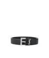 Saint Laurent Squared Buckle Smooth Leather Cassandre Thin Belt Accessories In Black