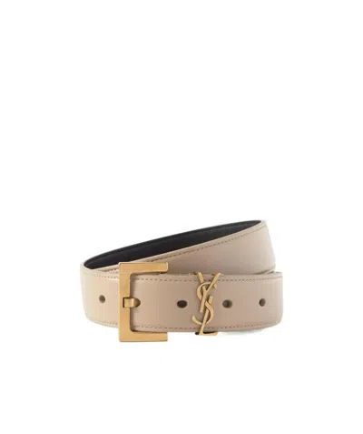 Saint Laurent Ysl Logo Belt In Nude
