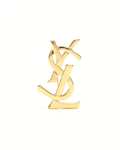 Saint Laurent Ysl Logo Brooch In Yellow