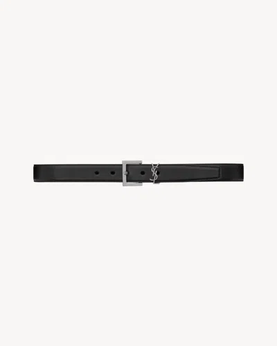 Saint Laurent Ysl Logo Buckle Leather Belt In Black