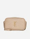 Saint Laurent Mini Leather Bag With Ysl Logo In Dark Beige