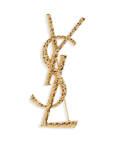 Saint Laurent Ysl Logo Letter Brooch In Gold