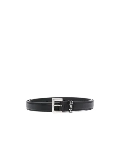 Saint Laurent Ysl Logo-plaque Belt In Black