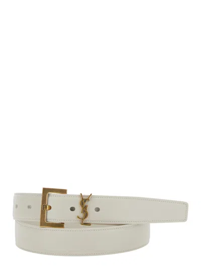 Saint Laurent Ysl Logo Plate Belt In White