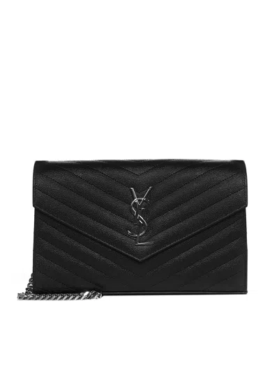 Saint Laurent Ysl Logo Quilted Leather Wallet On Chain Bag In Black