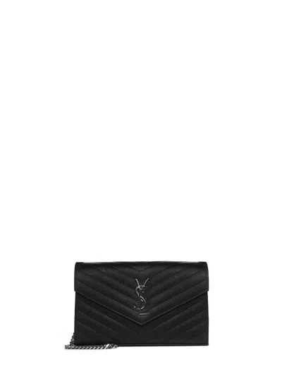 Saint Laurent Ysl Logo Quilted Leather Wallet On Chain Bag In Red