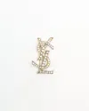 Saint Laurent Ysl Logo Rhinestone Brooch In Gold