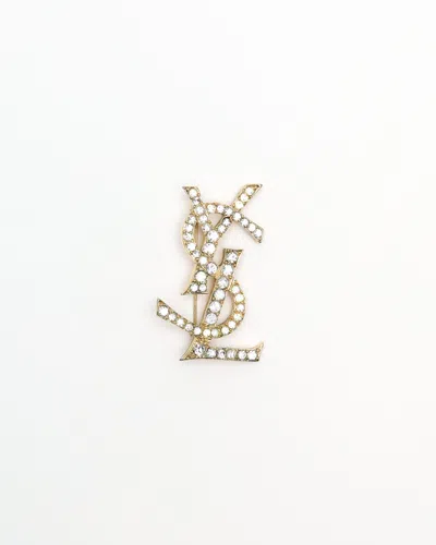 Saint Laurent Ysl Logo Rhinestone Brooch