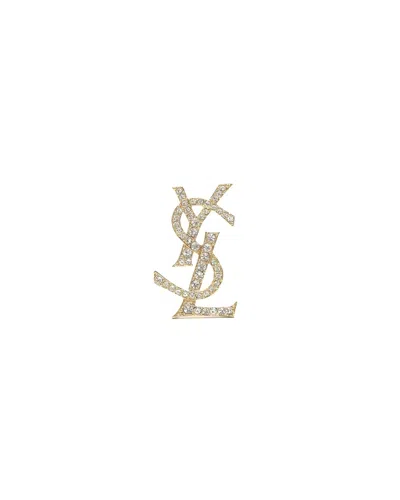 Saint Laurent Ysl Logo Rhinestone Brooch In Gold