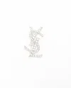 Saint Laurent Ysl Logo Rhinestone Brooch In Silver