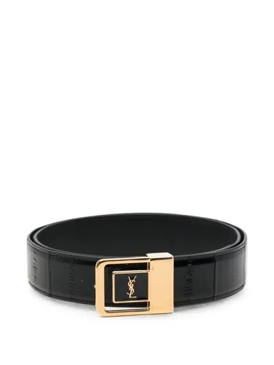 Saint Laurent Ysl Logo-plaque Belt In Black