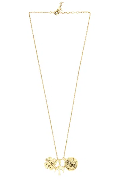 Saint Laurent Ysl Medal Dove & Lucky Charm Necklace In Or 1n Patine
