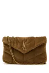 Saint Laurent Borsa A Tracolla Puffer Toy In Pelle Scamosciata Biscotto Donna