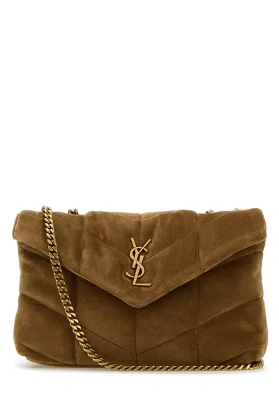 Saint Laurent Borsa A Tracolla Puffer Toy In Pelle Scamosciata Biscotto Donna In Brown