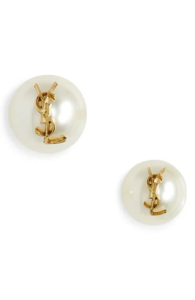 Saint Laurent \ysl Mixed Size Imitation Pearl Stud Earrings In 9018 Or Laiton/creme