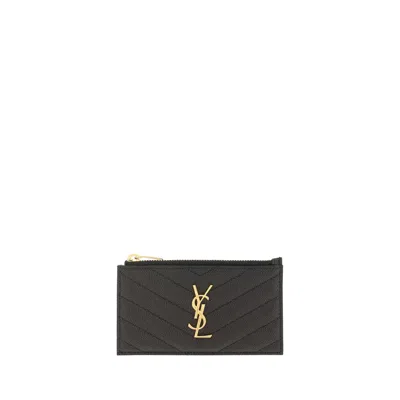 Saint Laurent Ysl Monogram Calf Leather Wallet In Black