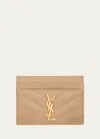 Saint Laurent Ysl Monogram Card Case In Grained Leather In Dark Beige