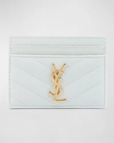 Saint Laurent Ysl Monogram Card Case In Grained Leather In White