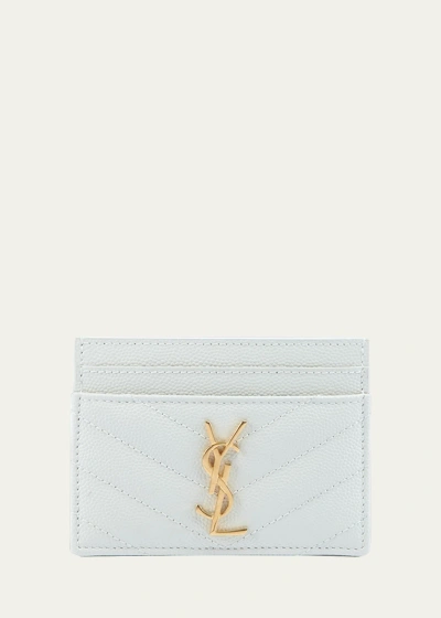 Saint Laurent Ysl Monogram Card Case In Grained Leather In White