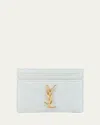 Saint Laurent Ysl Monogram Card Case In Grained Leather In White