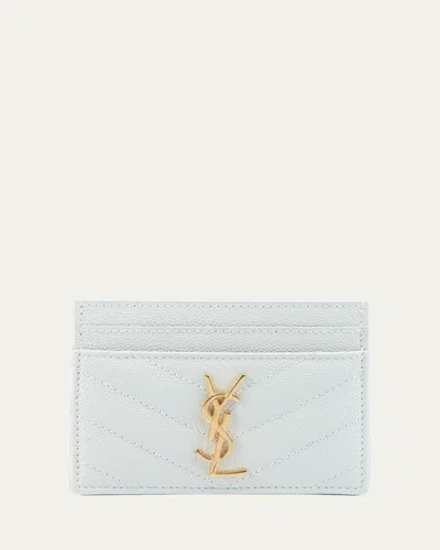 Saint Laurent Ysl Monogram Card Case In Grained Leather In White