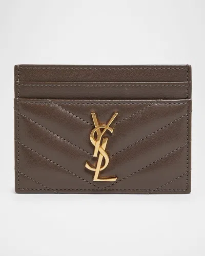 Saint Laurent Ysl Monogram Card Case In Quilted Smooth Leather
