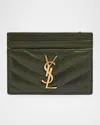 Saint Laurent Ysl Monogram Card Case In Quilted Smooth Leather In Brown