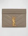 Saint Laurent Ysl Monogram Card Case In Quilted Smooth Leather In Greyish Brown