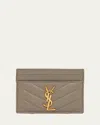 Saint Laurent Ysl Monogram Card Case In Quilted Smooth Leather In Greyish Brown