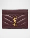 Saint Laurent Ysl Monogram Card Case In Quilted Smooth Leather In Orange