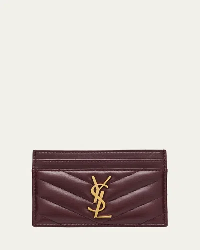 Saint Laurent Ysl Monogram Card Case In Quilted Smooth Leather In Orange