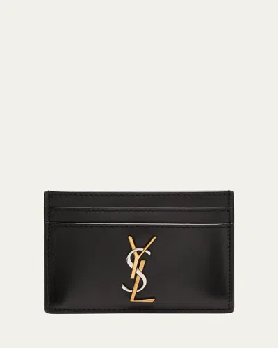 Saint Laurent Ysl Monogram Card Case In Smooth Leather In Black