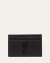 Saint Laurent Ysl Monogram Croc-embossed Leather Card Case, Black In Black
