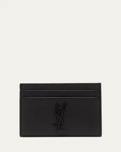 Saint Laurent Ysl Monogram Croc-embossed Leather Card Case, Black