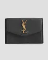 Saint Laurent Ysl Monogram Flap Card Case In Grained Leather In Black