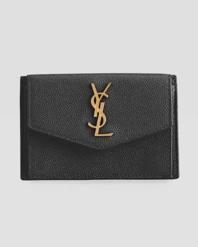 Saint Laurent Ysl Monogram Flap Card Case In Grained Leather In Black