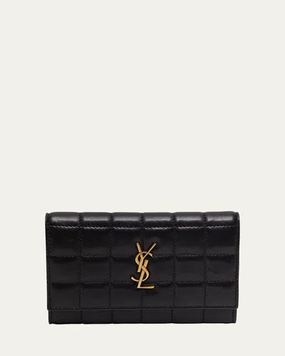 Saint Laurent Ysl Monogram Flap Small Wallet In Quilted Smooth Leather In Black