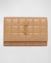Saint Laurent Ysl Monogram Flap Small Wallet In Quilted Smooth Leather In Dark Toffee