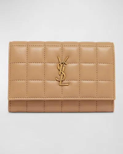 Saint Laurent Ysl Monogram Flap Small Wallet In Quilted Smooth Leather In Dark Toffee
